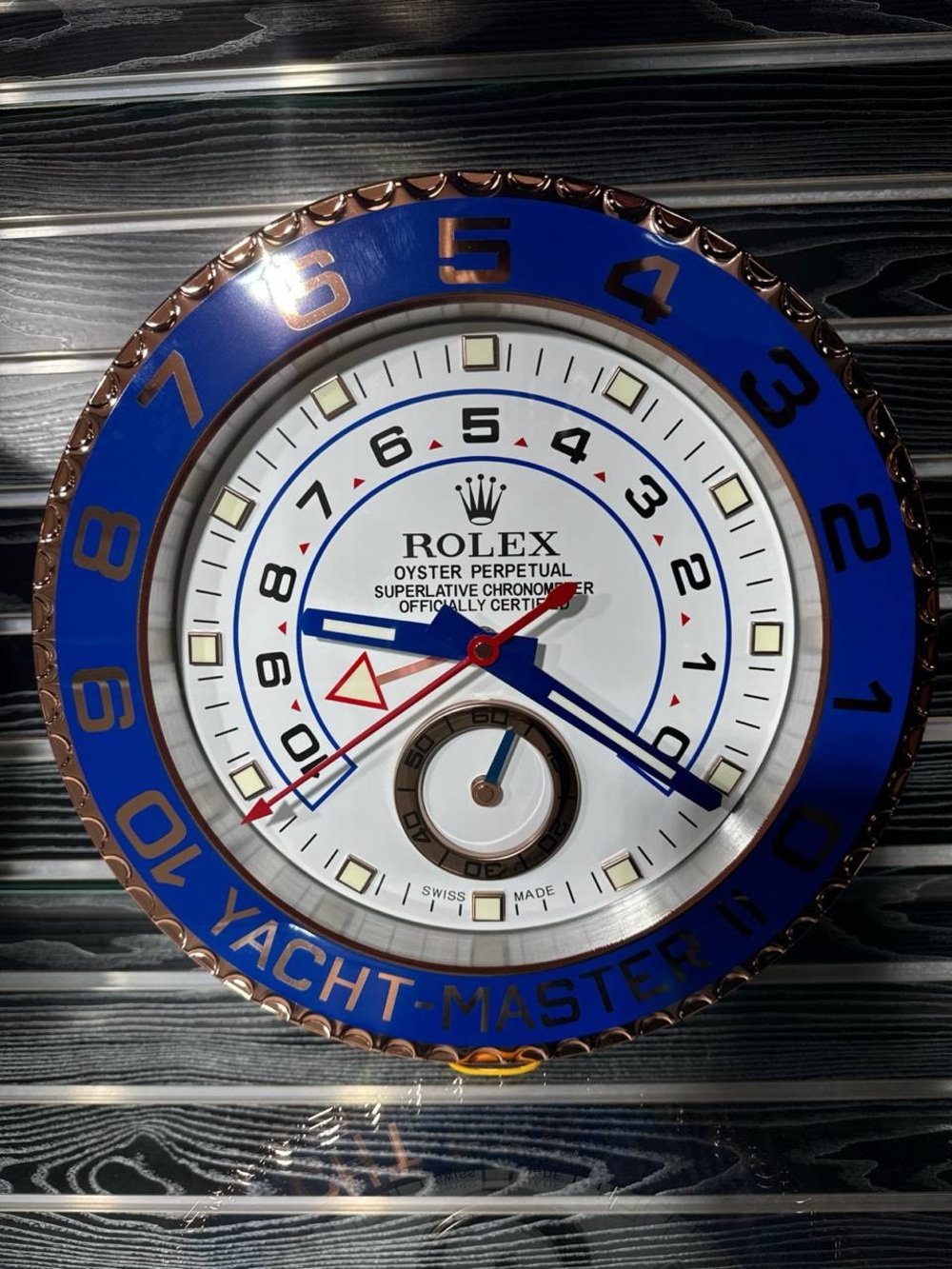 YACHT-MASTER II Rose Gold Wall Clock | Blue Bezel Insert | White Dial